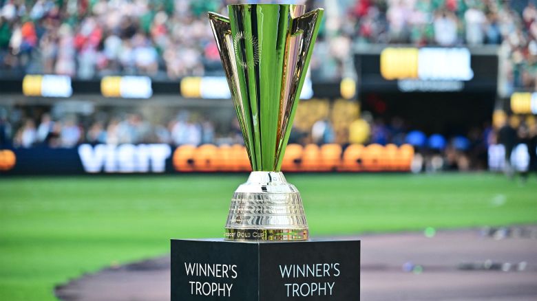 The Concacaf Gold Cup winners trophy is seen during the Concacaf 2023 Gold Cup final football match between Mexico and Panama at SoFi Stadium in Inglewood, California, on July 16, 2023. (Photo by Frederic J. BROWN / AFP) (Photo by FREDERIC J. BROWN/AFP via Getty Images)