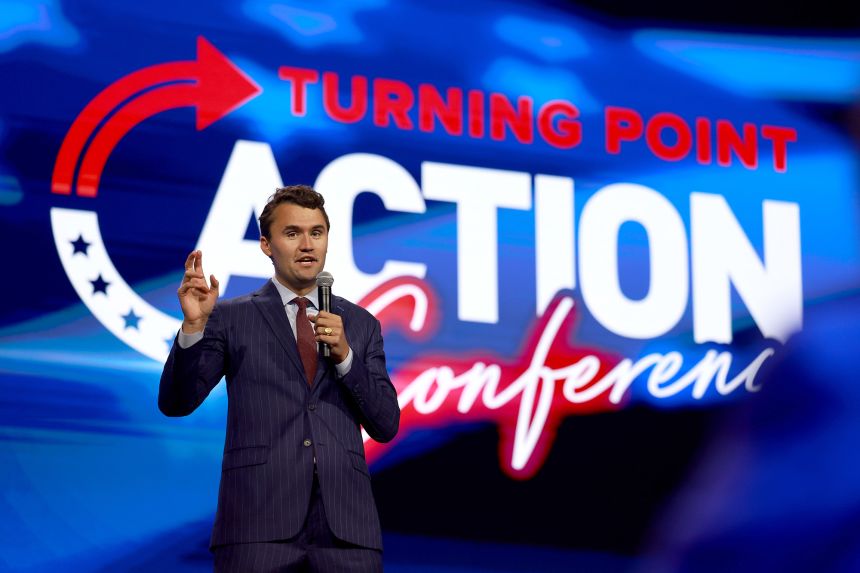 Founder and executive director of Turning Point USA Charlie Kirk speaks at the opening of the Turning Point Action conference on July 15, 2023 in West Palm Beach, Florida.
