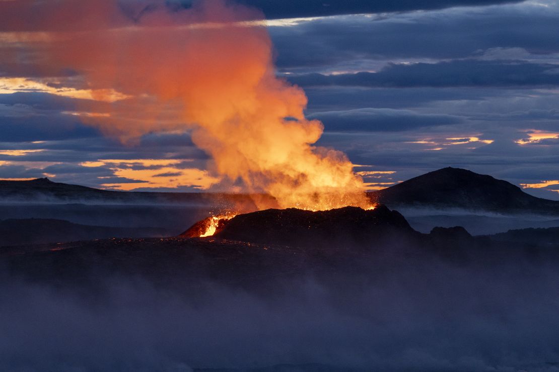 The Fagradalsfjall volcano is seen after an eruption on July 16, 2023.