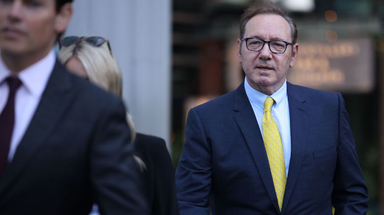 LONDON, ENGLAND - JULY 25: Kevin Spacey arrives at Southwark Crown Court on July 25, 2023 in London, England. The U.S. actor is on trial in the UK, accused of sexual assaults on men during his time as Artistic Director of The Old Vic Theatre. (Photo by Dan Kitwood/Getty Images)