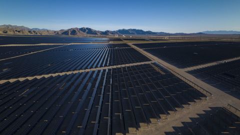 A large solar installation is seen in Arrolime, Nevada, on April 1, 2023.