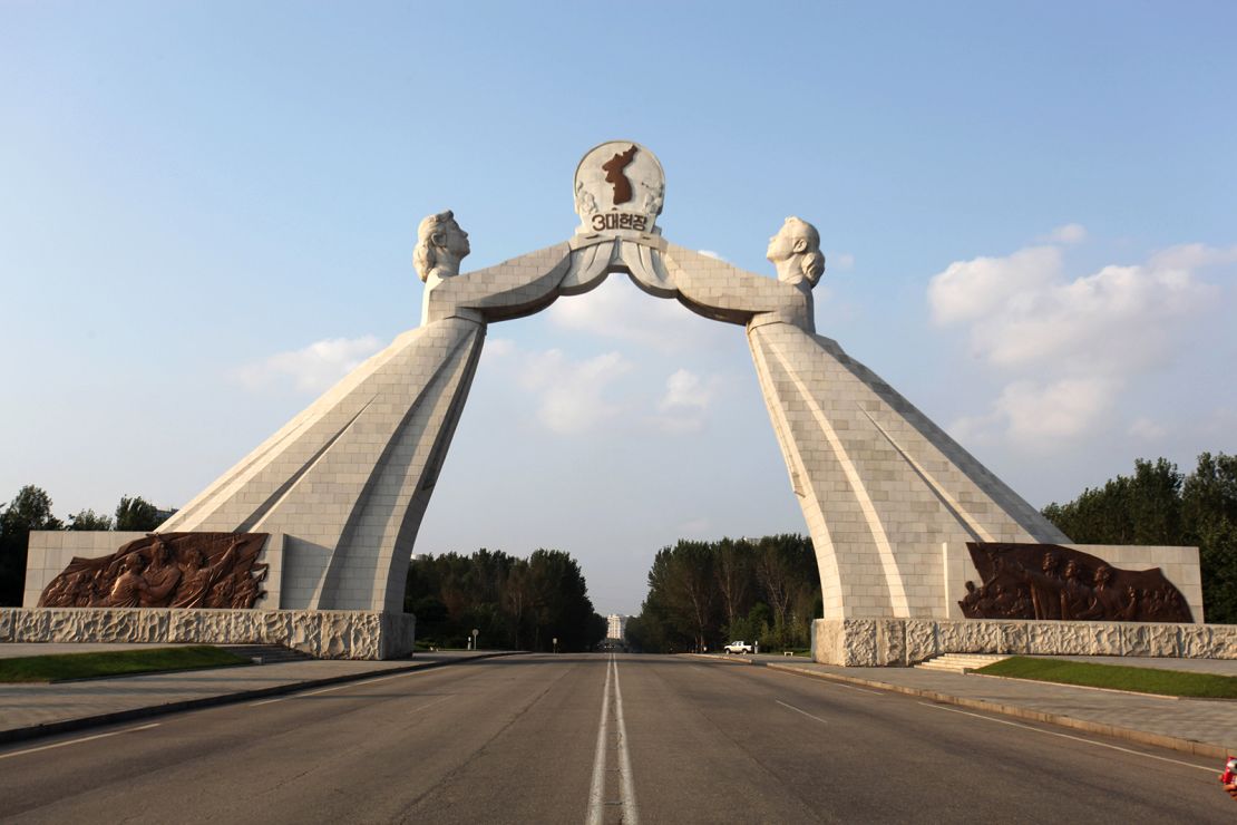 Alongside his policy shift, Kim ordered the destruction of the Arch of Reunification monument in Pyongyang, pictured above.