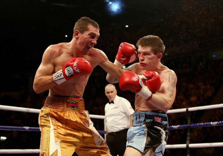 Hatton (right) fights Vyacheslav Senchenko of Ukraine on November 24, 2012.