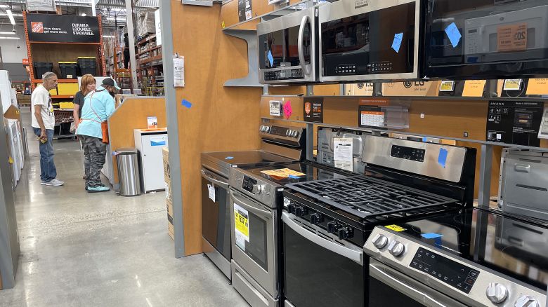 Customers shop for appliances at a Home Depot store on July 25, 2023 in San Rafael, California.