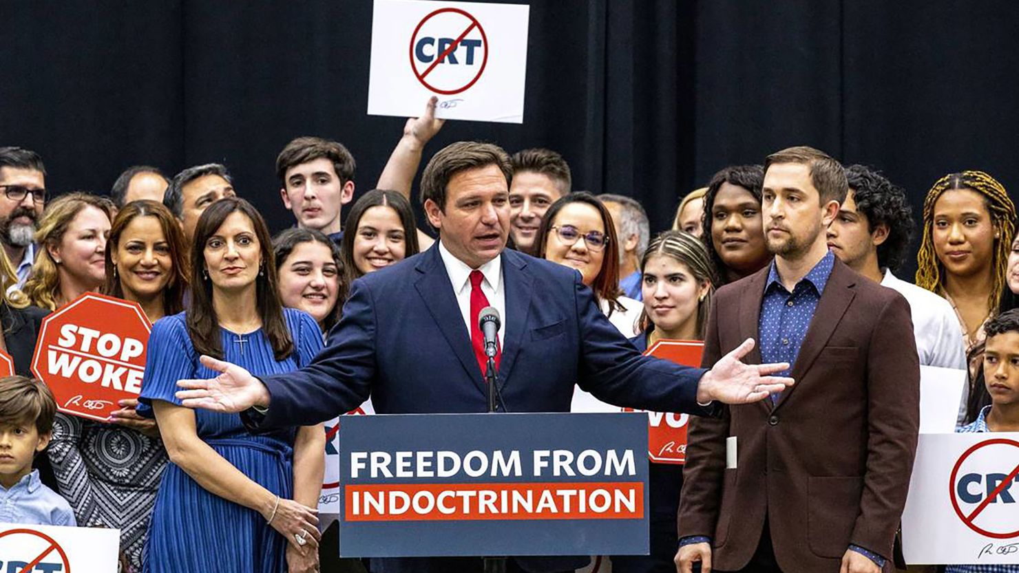 Florida Gov. Ron DeSantis signed HB 7, known as the "Stop WOKE Act," in Hialeah Gardens, Florida, in April 2022.