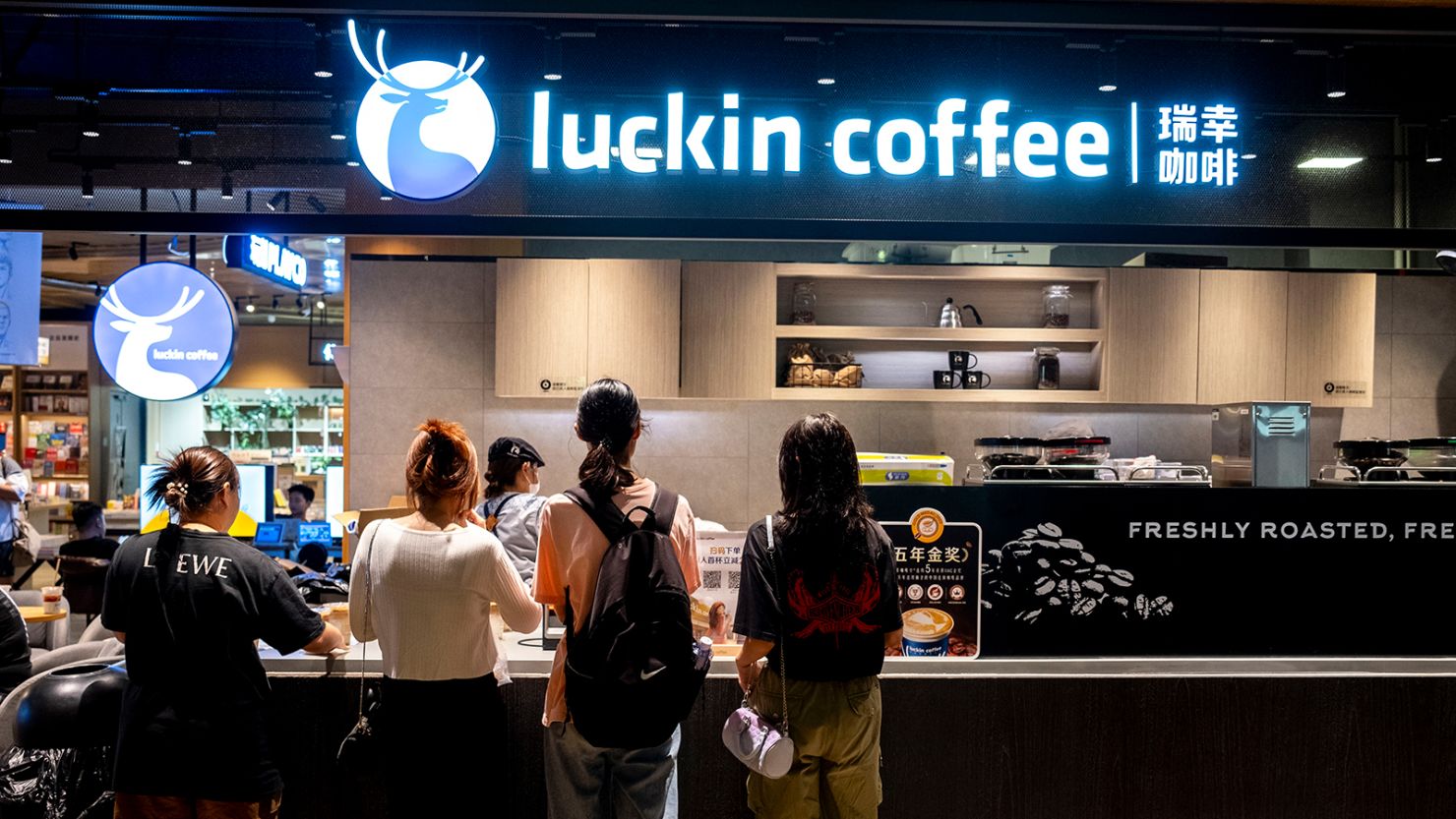 Customers at a Luckin Coffee outlet in Tianjin, China on July 24, 2023