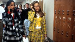 Stacey Dash and Alicia Silverstone walking and talking on their mobile phones in a scene from the film 'Clueless', 1995. (Photo by Paramount Pictures/Getty Images)