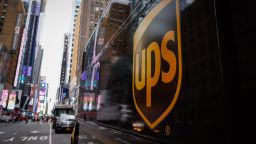 A UPS truck is parked on a street in Midtown Manhattan on August 07, 2023 in New York City.