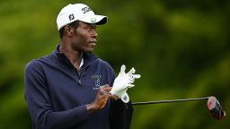 BALLYMENA, NORTHERN IRELAND - AUGUST 15: Issa Nlareb of Cameroon prepares to play his tee shot on the 1st hole during the G4D prior to the ISPS HANDA World Invitational presented by AVIV Clinics at Galgorm Castle Golf Club on August 15, 2023 in United Kingdom. (Photo by Octavio Passos/Getty Images)