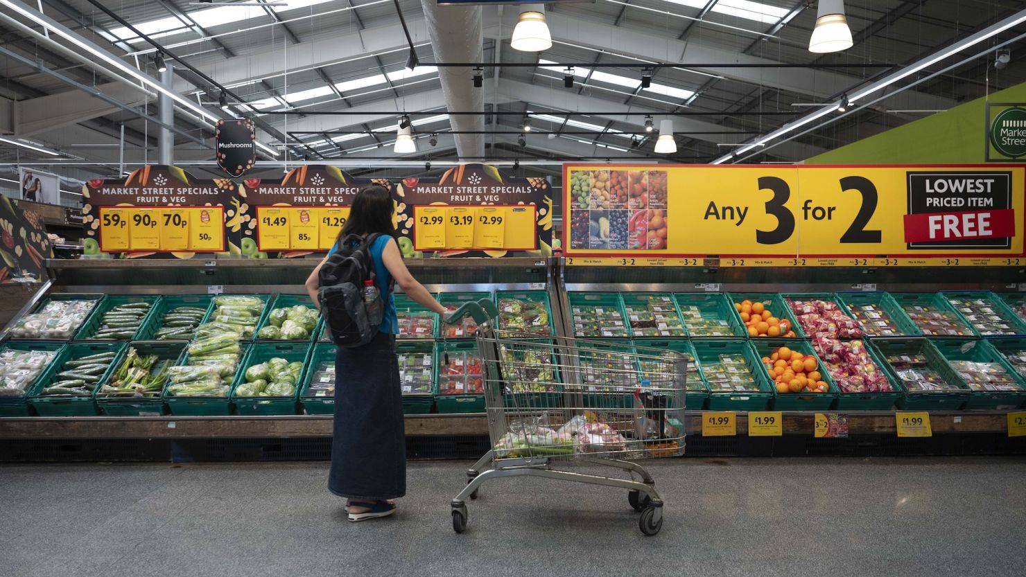A shopper at a supermarket in London in August 2023. New post-Brexit border checks on food imports from the EU risk increasing prices and reducing variety.