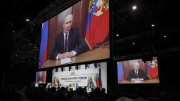 Russian President Vladimir Putin takes part virtually in the 2023 BRICS summit in Johannesburg.