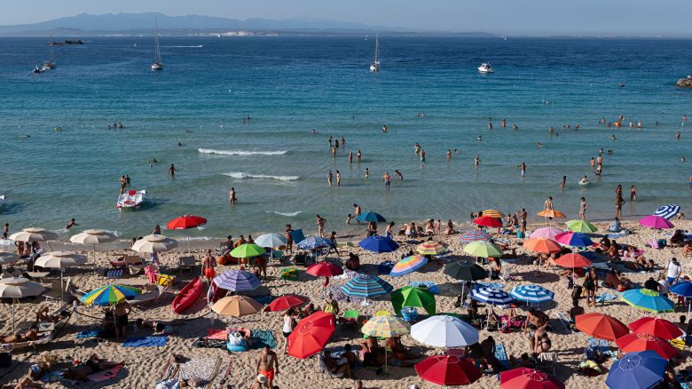 SANTA TERESA DI GALLURA, ITALY - AUGUST 15: A panoramic view of the Santa Teresa di Gallura beach full of tourists on this festive day on August 15, 2023 in Santa Teresa di Gallura, Italy. Located on the extreme tip of north-eastern Sardinia, Santa Teresa di Gallura is the northernmost municipality on the island, opposite Bonifacio in Corsica. (Photo by Emanuele Perrone/Getty Images)