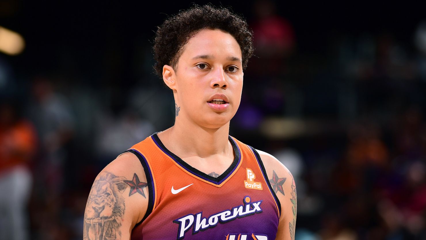 Griner appears in a WNBA game against the Dallas Wings in August.