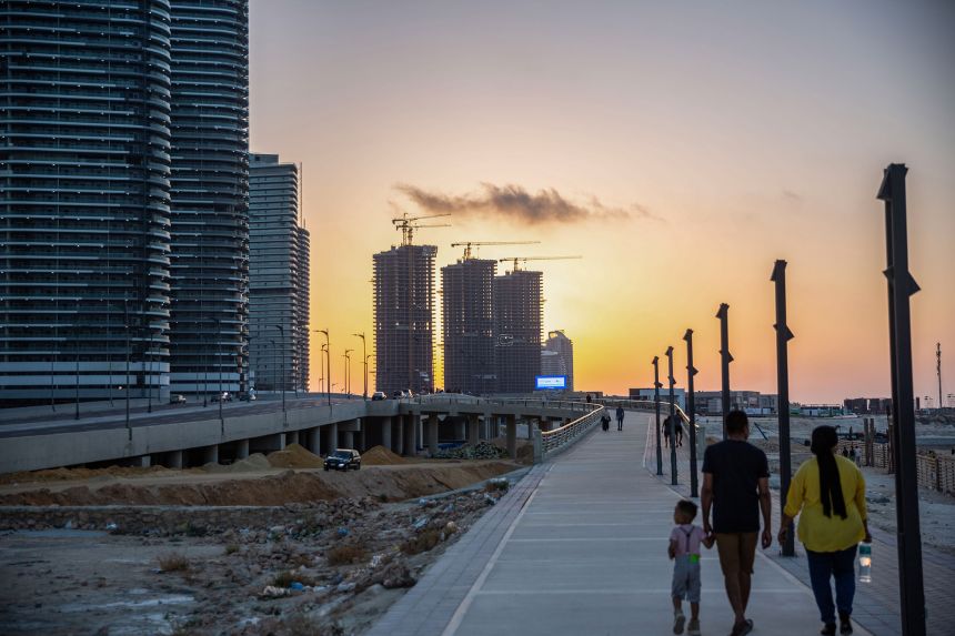 The North Edge Towers high-rise residential development under construction in the New Alamein City development, Egypt, in August 2023.