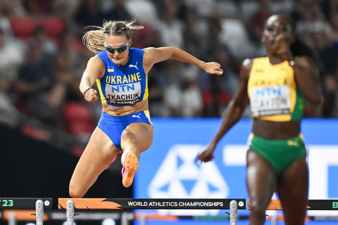 Tkachuk competes at last year's World Athletics Championships, where she reached the semifinals.