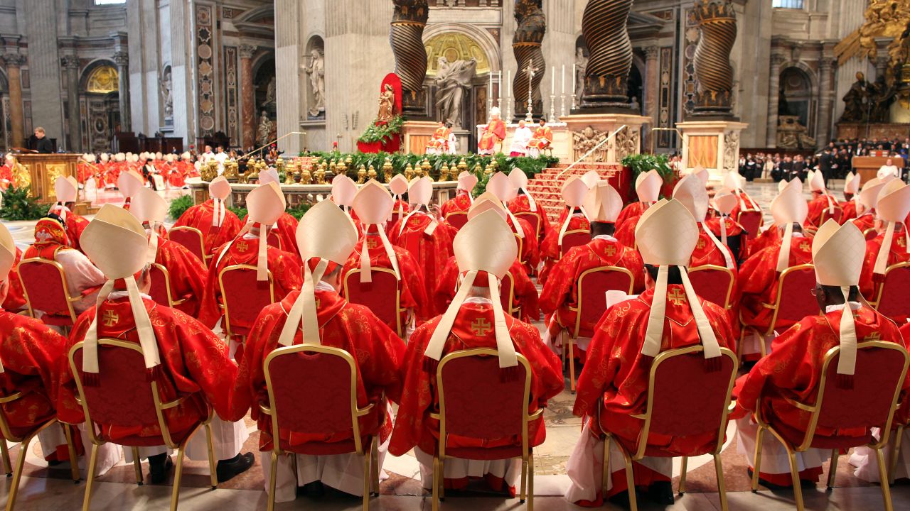 VATICAN CITY, VATICAN - MARCH 12: Cardinals attend the Pro Eligendo Romano Pontifice Mass at St Peter's Basilica, before they enter the conclave to decide who the next pope will be, on March 12, 2013 in Vatican City, Vatican. Cardinals are set to enter the conclave to elect a successor to Pope Benedict XVI after he became the first pope in 600 years to resign from the role. The conclave is scheduled to start on March 12 inside the Sistine Chapel and will be attended by 115 cardinals as they vote to select the 266th Pope of the Catholic Church. (Photo by Franco Origlia/Getty Images)