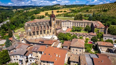 Aerial view of St Anthony or Saint Antoine l Abbaye in Vercors in Isere, Auvergne Rhone Alpes, France, europe