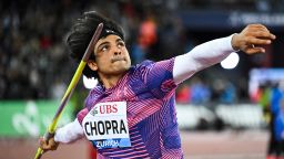 India's Neeraj Chopra competes in the men's javelin throw final during the Diamond League athletics meeting at Stadion Letzigrund stadium in Zurich on August 31, 2023. (Photo by Fabrice COFFRINI / AFP) (Photo by FABRICE COFFRINI/AFP via Getty Images)