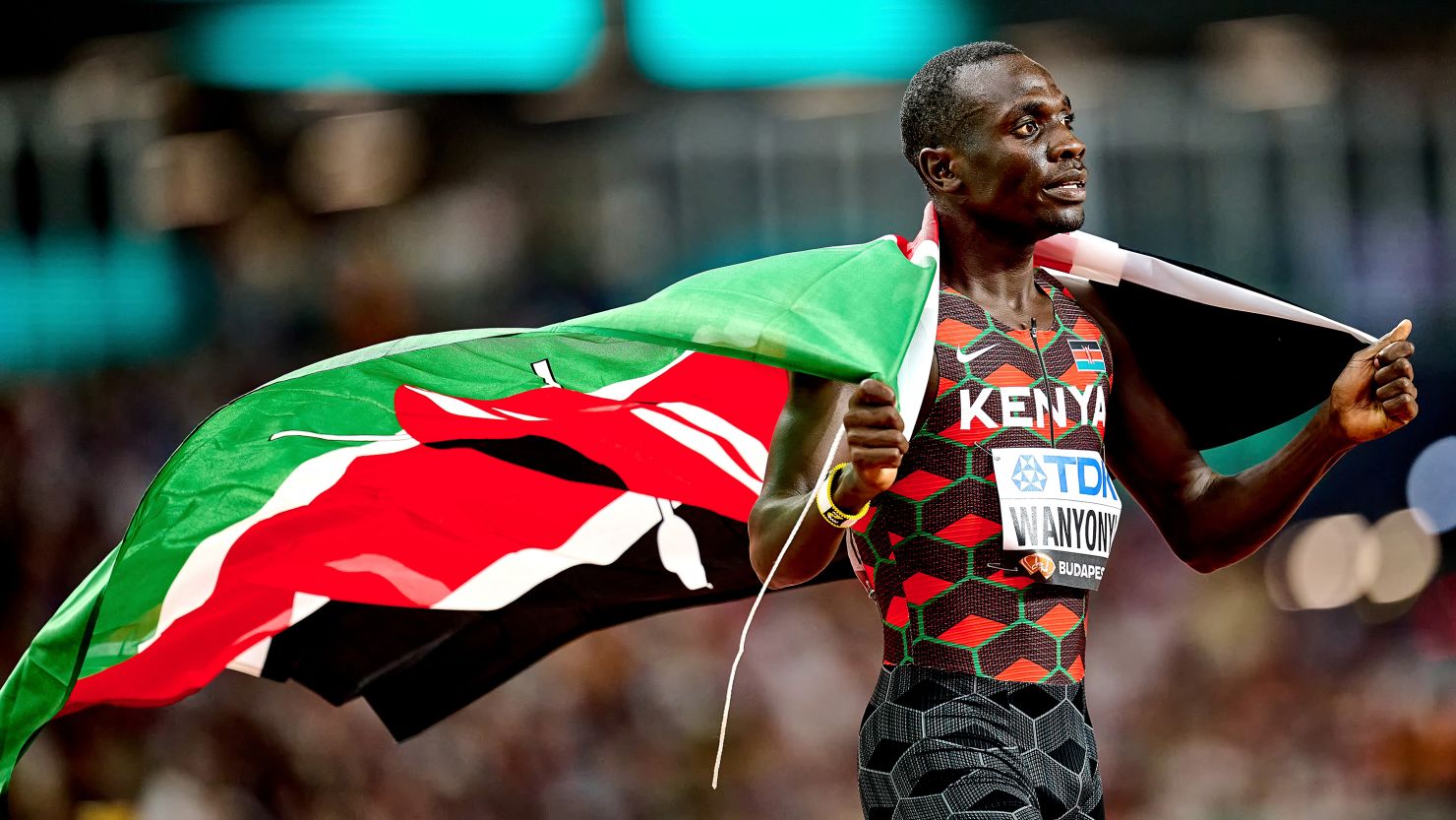Emmanuel Wanyonyi pictured after winning a silver medal at the World Athletics Championships in 2023.