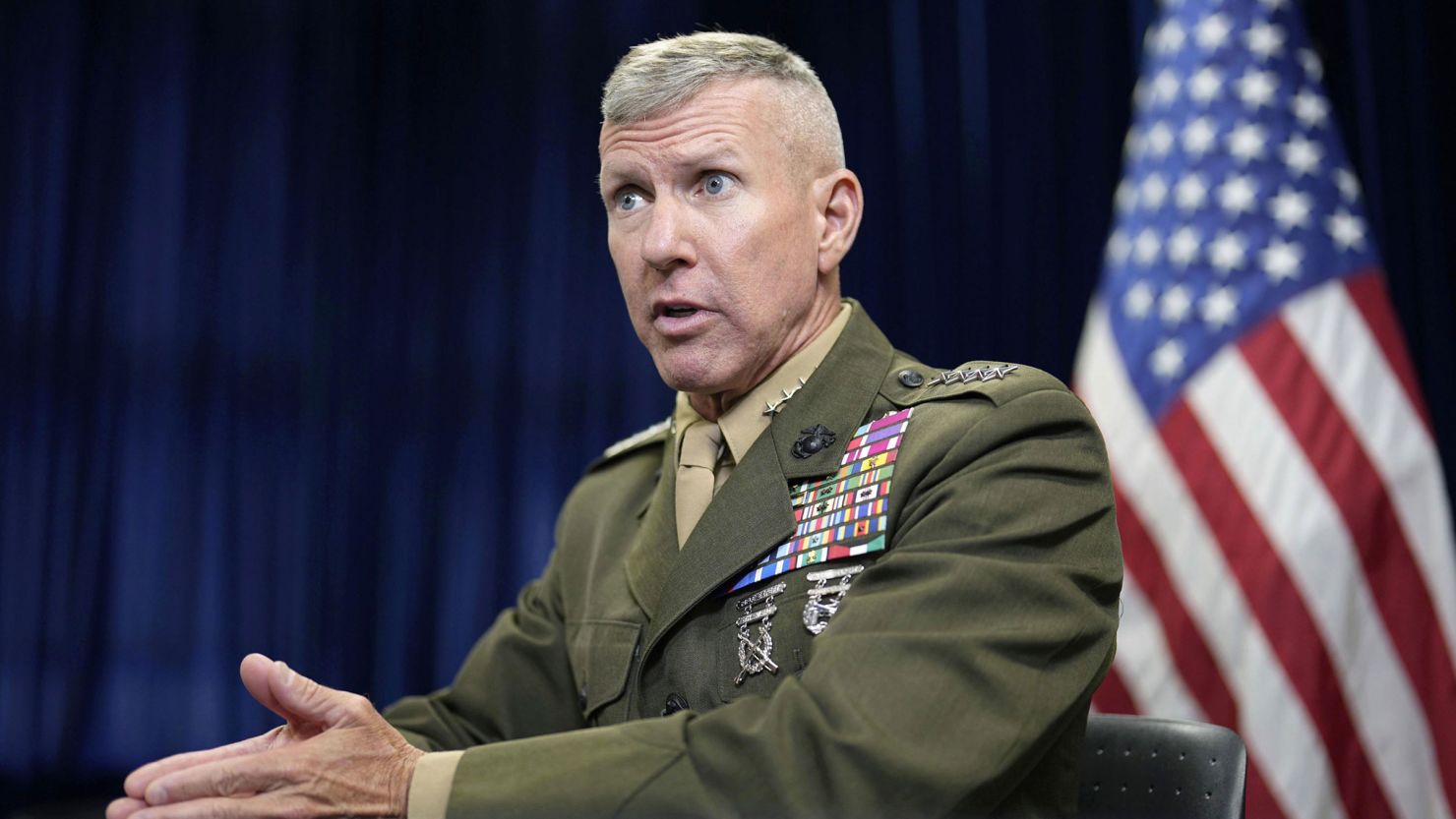 Gen. Eric Smith, assistant commandant of the U.S. Marine Corps, speaks during an interview at the U.S. Embassy in Tokyo on Sept. 11, 2023.