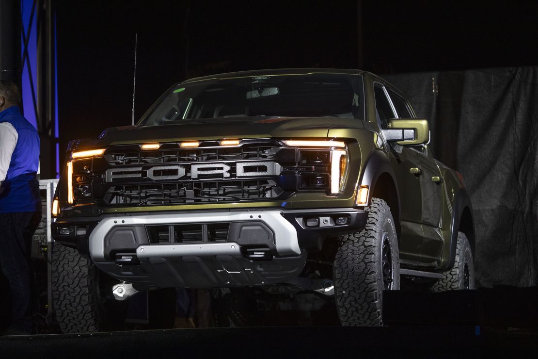 The new Ford 2024 F-150 Raptor makes its global reveal at the 2023 North American International Detroit Auto Show on September 12, 2023 in Detroit, Michigan.