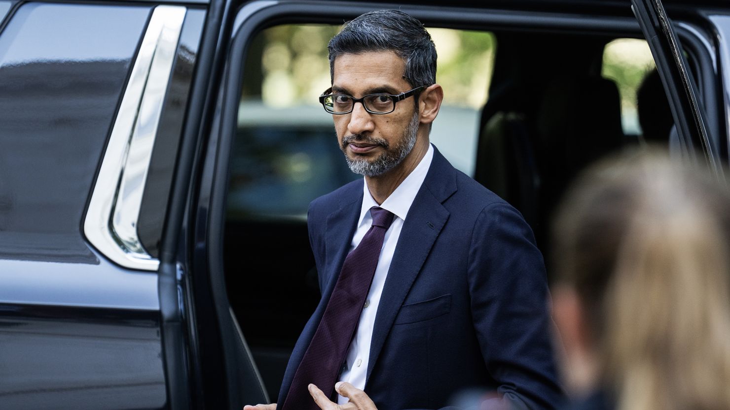 Sundar Pichai, CEO of Alphabet, arrives for the Inaugural AI Insight Forum in Russell Building on Capitol Hill on Wednesday, September 13, 2023.