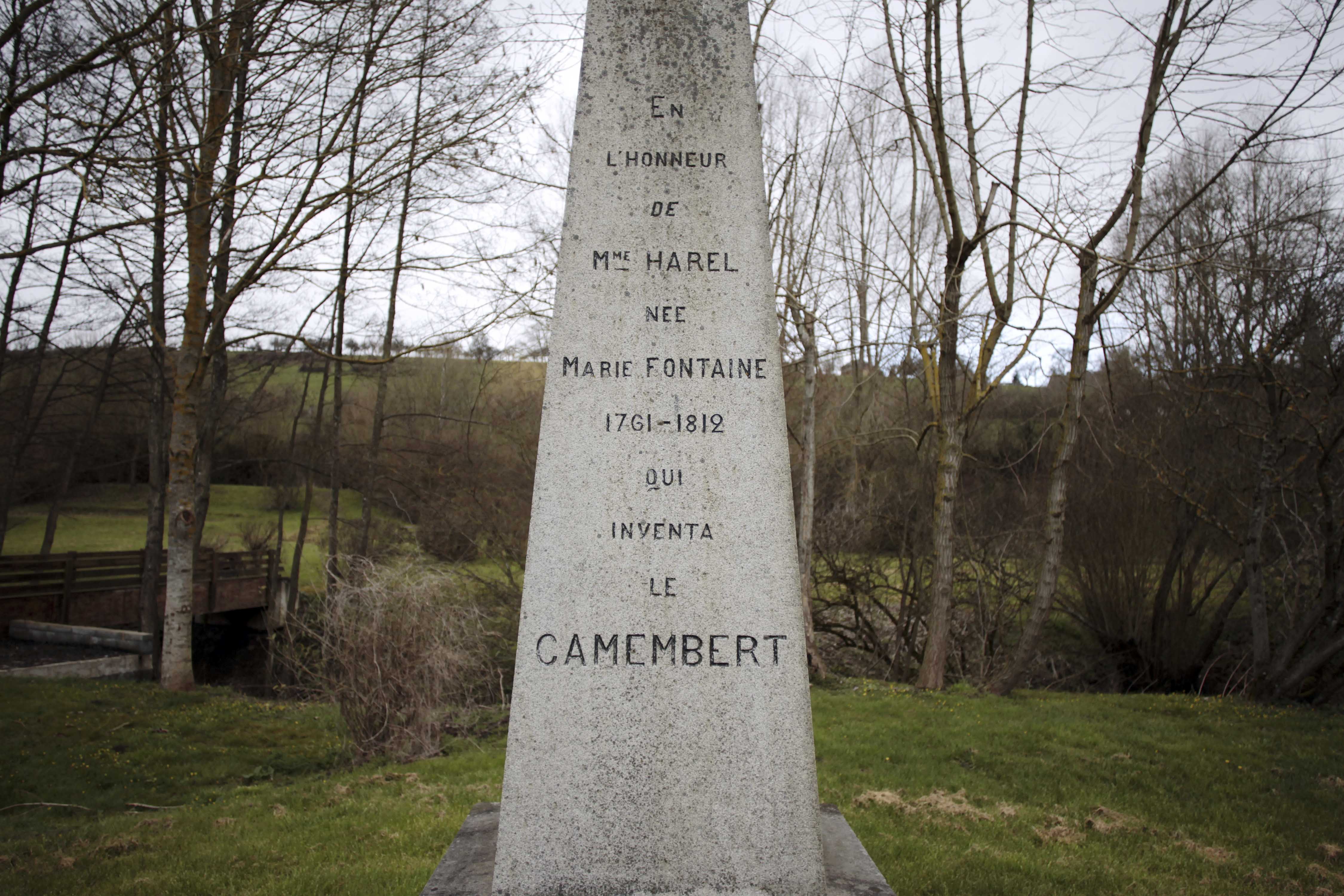 A memorial in tribute to Marie Harel, a farmer of the French northwestern village of Camembert. A statue  commemorating Harel also stands in the Normandy town of Vimoutiers.