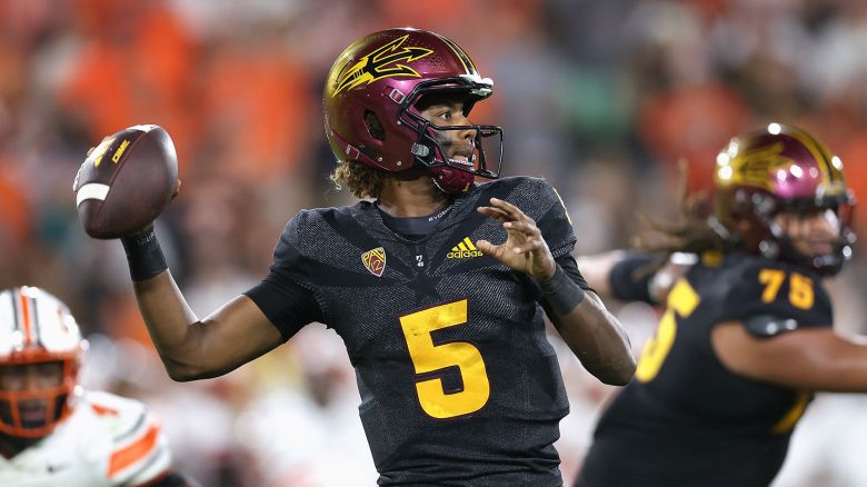 Jaden Rashada throws a pass during the second half of the Arizona State Sun Devils' game against the Oklahoma State Cowboys.