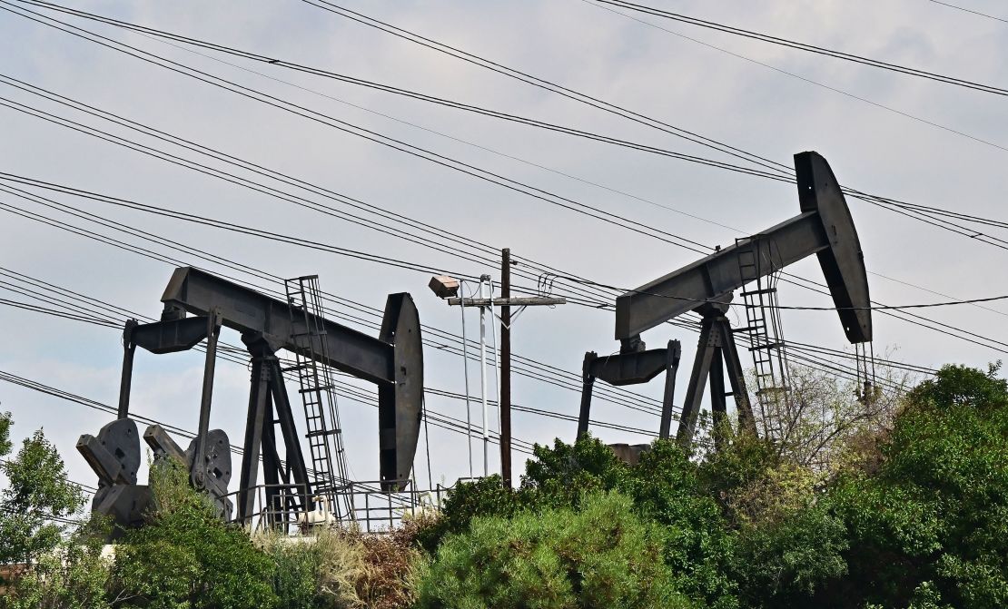 Working pumpjacks are seen at the Montebello Oil Field in Montebello, California, on September 18, 2023. Oil prices hit a 10-month high on September 15, 2023, after oil supply cuts in Saudi Arabia and Russia, as well as deadly flooding in Libya, have raised oil prices close to 100 USD per barrel. (Photo by Frederic J. BROWN / AFP) (Photo by FREDERIC J. BROWN/AFP via Getty Images)