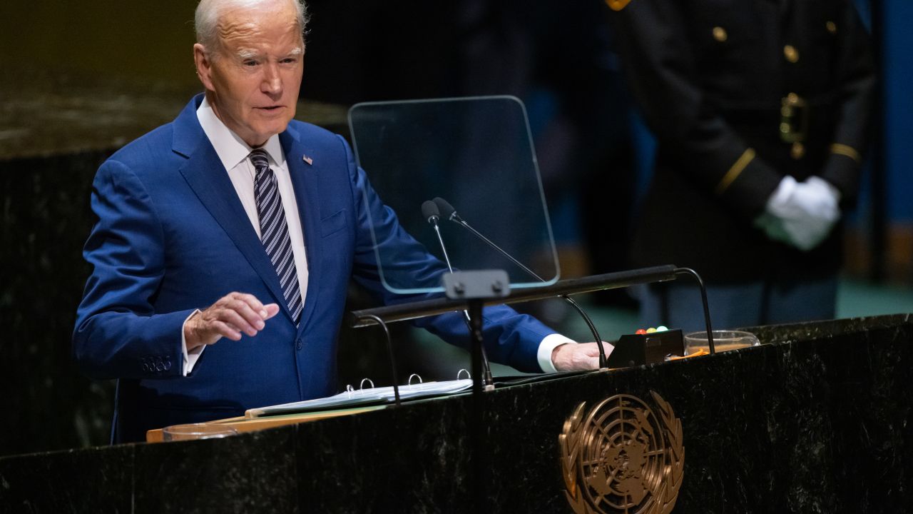 NEW YORK, NEW YORK - SEPTEMBER 19: U.S. President Joe Biden addresses the 78th session of the United Nations General Assembly (UNGA) at U.N. headquarters on September 19, 2023 in New York City. World heads of state and representatives of government will attend amidst multiple global crises such as Russia's illegal war against Ukraine, and the climate emergency. (Photo by Adam Gray/Getty Images)