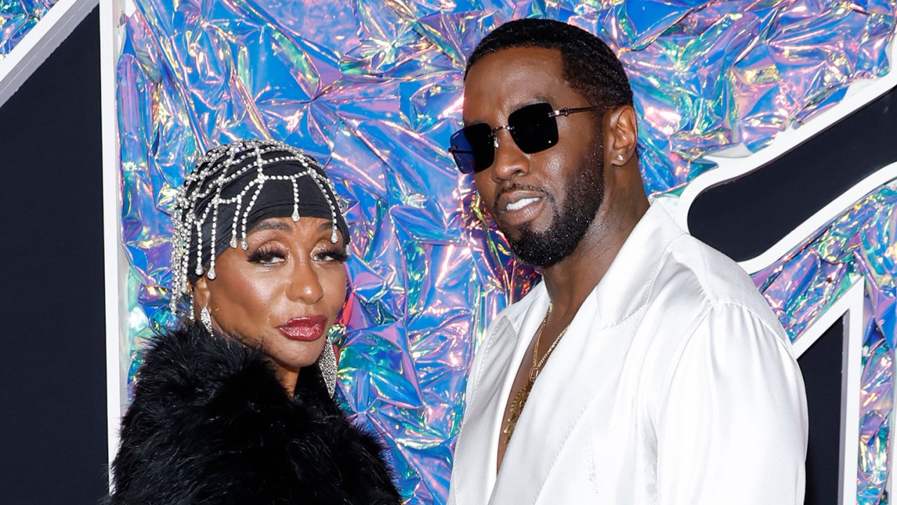 NEWARK, NEW JERSEY - SEPTEMBER 12: Diddy (R) and his mother, Janice Combs attend the 2023 MTV Video Music Awards at Prudential Center on September 12, 2023 in Newark, New Jersey. (Photo by Jason Kempin/Getty Images for MTV)