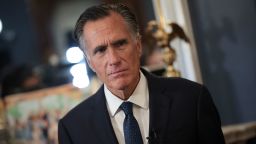 Mitt Romney answers questions in his office after announcing he will not seek re-election, in Washington, DC, on September 13, 2023.