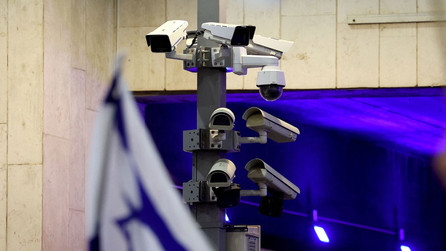 Security surveillance cameras in Tel Aviv on September 23.