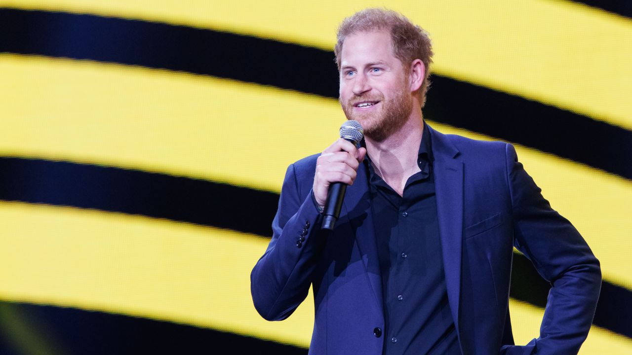 Prince Harry on stage during the closing ceremony of the 2023 Invictus Games in Dusseldorf, Germany.