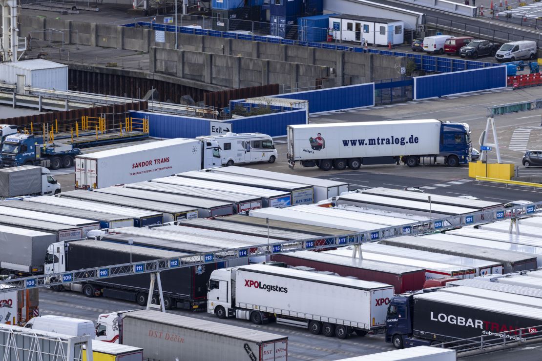 Freight lorries move around inside the UK's Port of Dover, one of the major points of entry for food imports from the EU, in September 2023.
