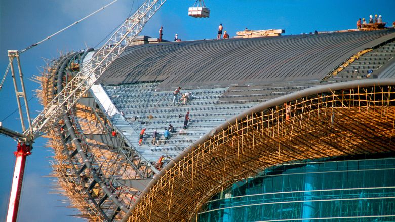Construction of the convention and exhibition center , China, Hong Kong, 2007. (Photo by: Universal Education/Universal Images Group via Getty Images)
