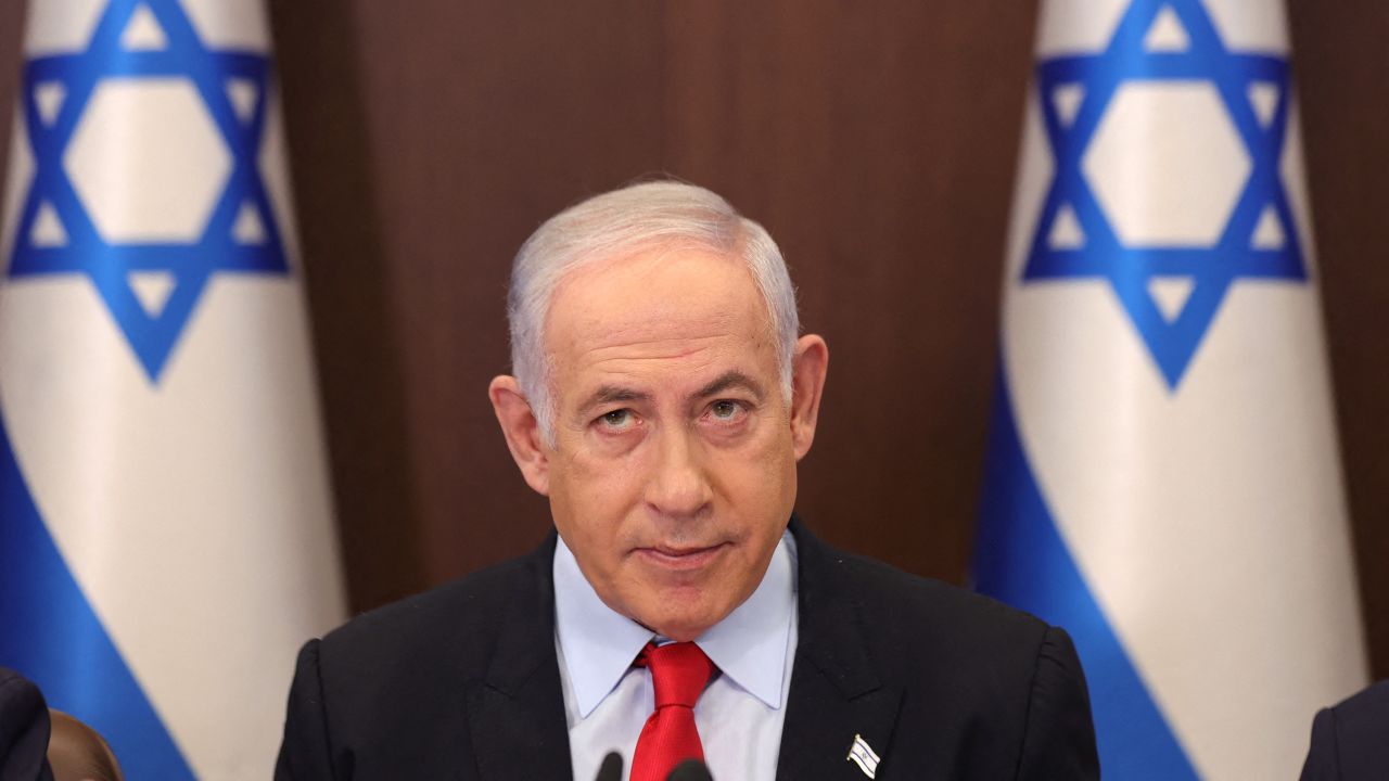 Israeli Prime Minister Benjamin Netanyahu attends the weekly cabinet meeting in this file image from September 27, 2023.