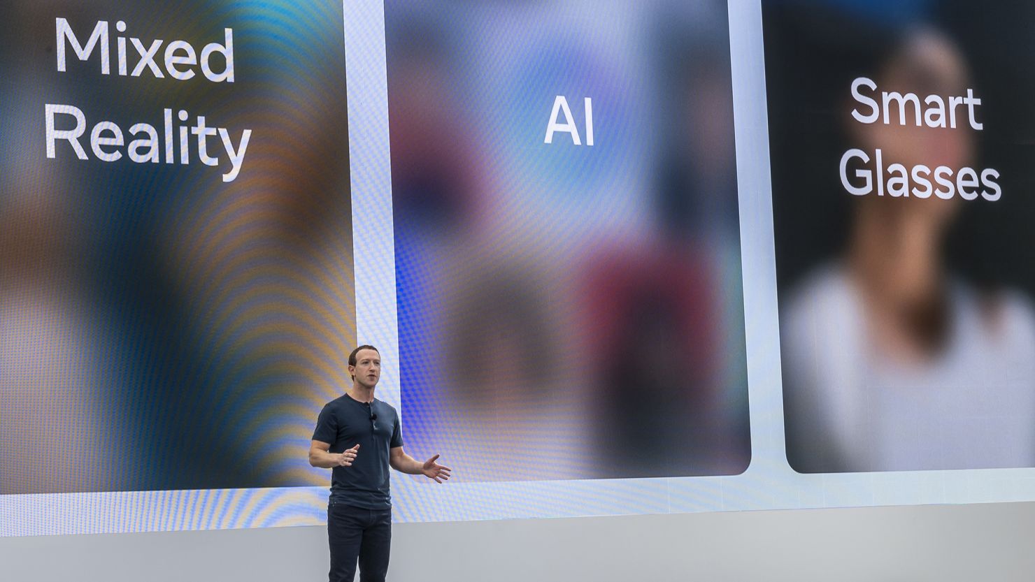 Mark Zuckerberg, chief executive officer of Meta Platforms Inc., speaks at a Meta Connect event in Menlo Park, California, on September 27, 2023.