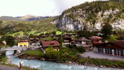 LAUTERBRUNNEN, SWITZERLAND -SEPTEMBER 27: Typical Switzerland house. Farmers across Switzerland return their herds of cows, sheep, and goats from the high-altitude pastures to their farms, passing on the villages where there are tourists to see the parade on September 27, 2023, in Lauterbrunnen, Switzerland.  (Photo by Joan Cros/NurPhoto via Getty Images)