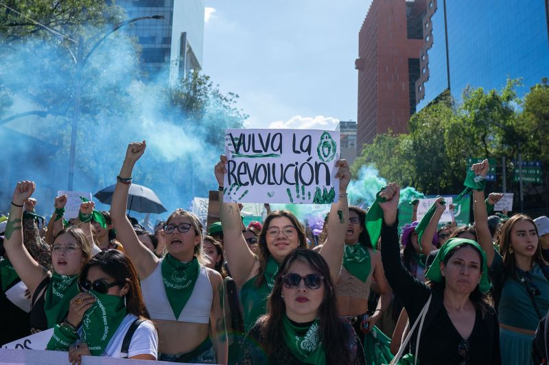 Feminist activists demonstrate in favor of the decriminalization of abortion on International Safe Abortion Day, in Mexico City, September 2023.