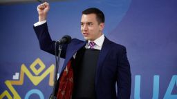 Ecuadorian presidential candidate Daniel Noboa, of the National Democratic Action alliance, speaks upon his arrival to participate in a presidential debate on the public channel in Quito on October 1, 2023, ahead of the October 15 runoff. (Photo by Galo Paguay / AFP) (Photo by GALO PAGUAY/AFP via Getty Images)