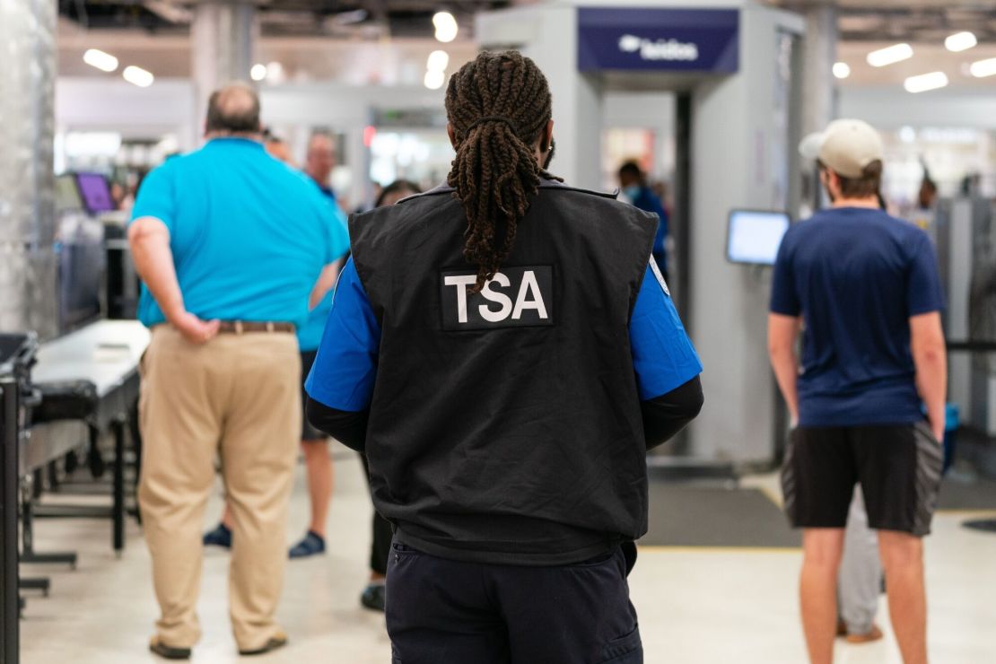 A Transportation Security Administration (TSA) officer at Hartsfield-Jackson Atlanta International Airport in Atlanta in October 2023.