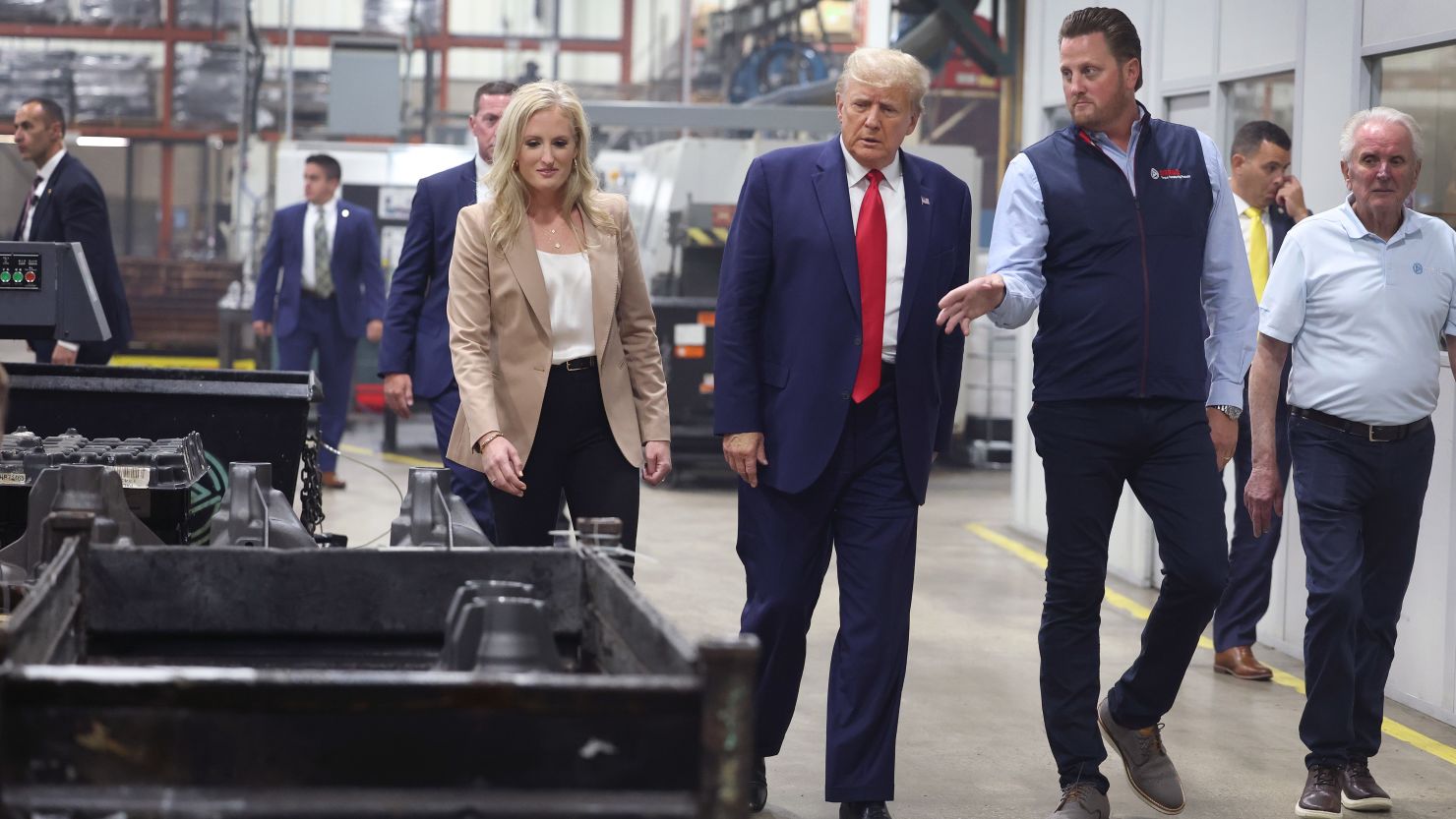 Former President Donald Trump toured Drake Enterprises, an automotive parts manufacturer in Clinton Township, Michigan, in September 2023.