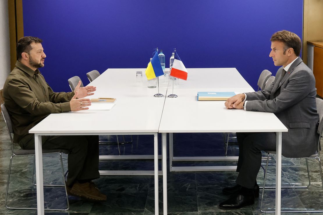 French President Emmanuel Macron, right, has emerged as one of the most outspoken advocates of upgrading support for Kyiv. Here he meets with Ukraine's Volodymyr Zelensky in Spain in October.