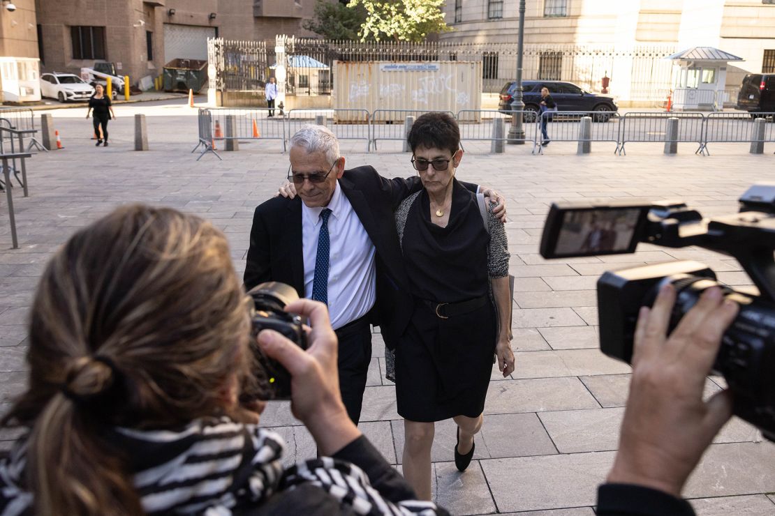 Barbara Fried and Allan Joseph Bankman, parents of FTX Co-Founder Sam Bankman-Fried, arrive at court in New York, US, on Thursday, Oct. 5, 2023. Former FTX Co-Founder Sam Bankman-Fried is charged with seven counts of fraud and money laundering following the collapse of his cryptocurrency empire last year.