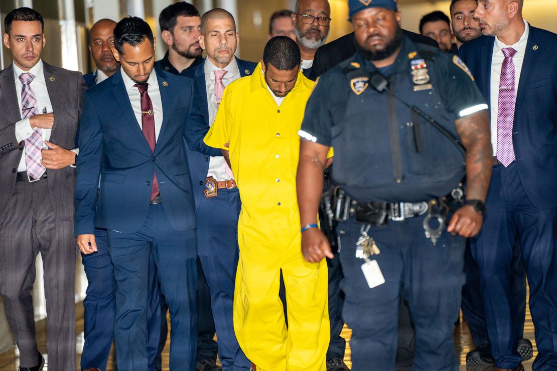 Bronx Daycare owner Grei Mendez and her husband Felix Herrera-Garcia (pictured in yellow) and her cousin Carlisto Acevedo-Brito appeared in court in the Bronx on October 5, 2023.