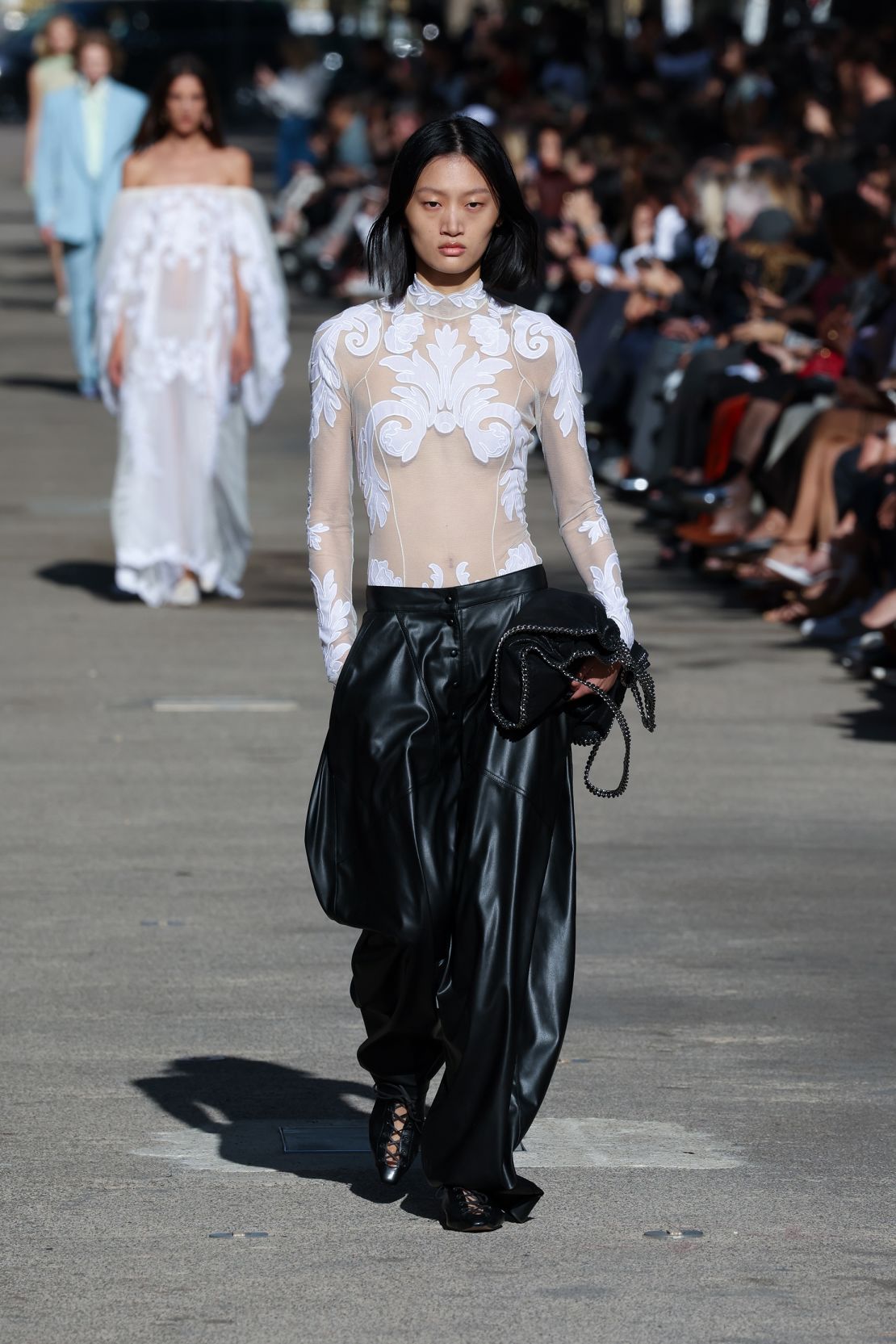 A model walks the runway for Stella McCartney at Paris Fashion Week.
