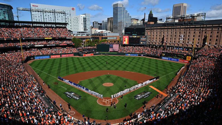 BALTIMORE, MARYLAND - OCTOBER 07: General view before the first inning of Game One of the American League Division Series between the Texas Rangers and the Baltimore Orioles at Oriole Park at Camden Yards on October 07, 2023 in Baltimore, Maryland. (Photo by Greg Fiume/Getty Images)