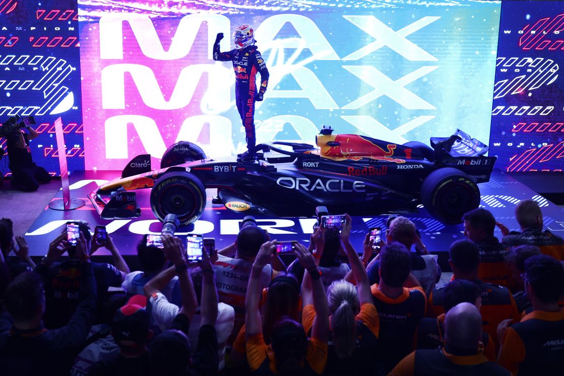 Verstappen celebrates after winning his third title.