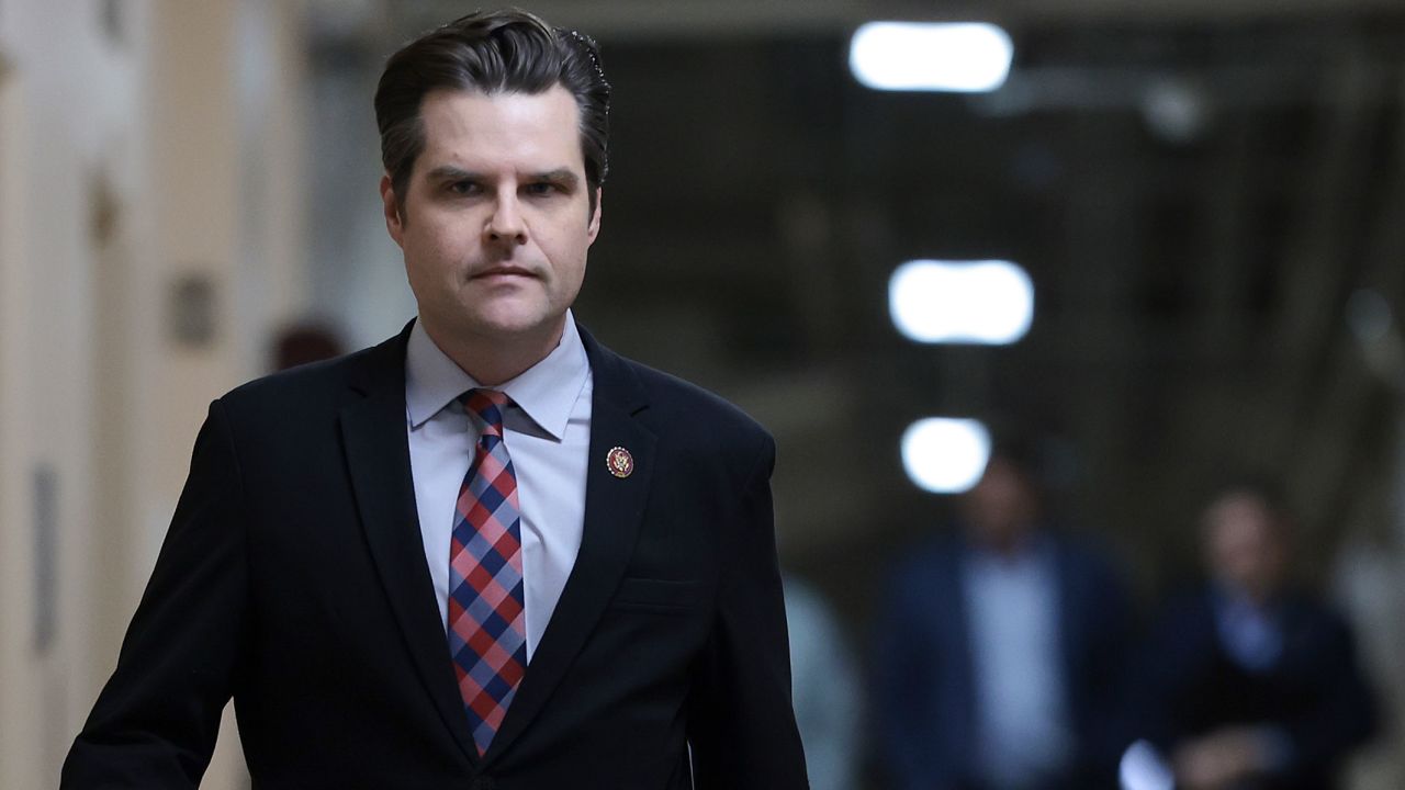 WASHINGTON, DC - OCTOBER 09: U.S. Rep. Matt Gaetz (R-FL) arrives for a House Republican conference meeting at the Capitol October 9, 2023 in Washington, DC. House Republicans will attempt to appoint a new Speaker of the House this week after removing former Speaker Kevin McCarthy (R-CA) last week. (Photo by Win McNamee/Getty Images)